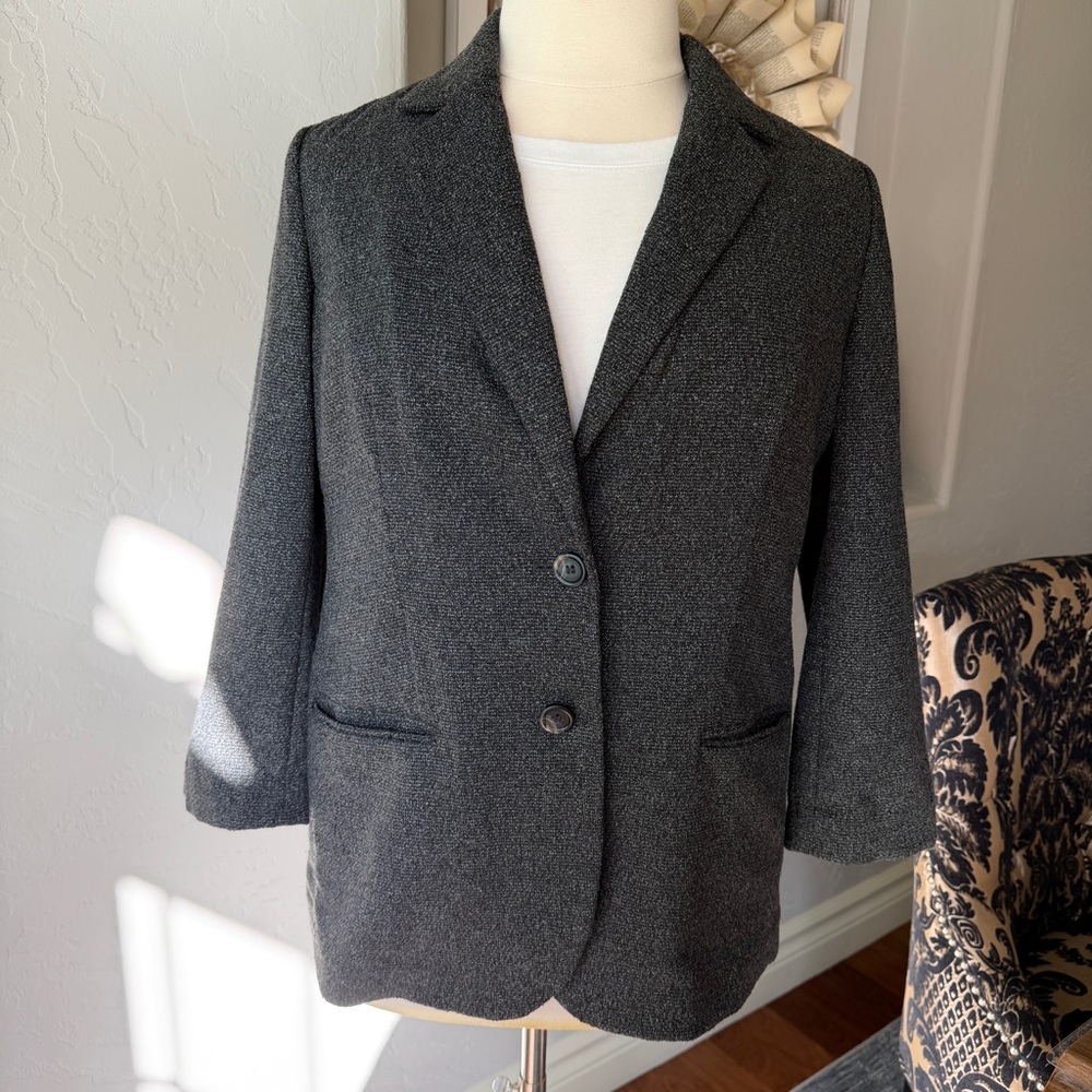 J. Jill Jacket Women's Charcoal Gray Wool Blend Oversize Light Weight Blazer M
